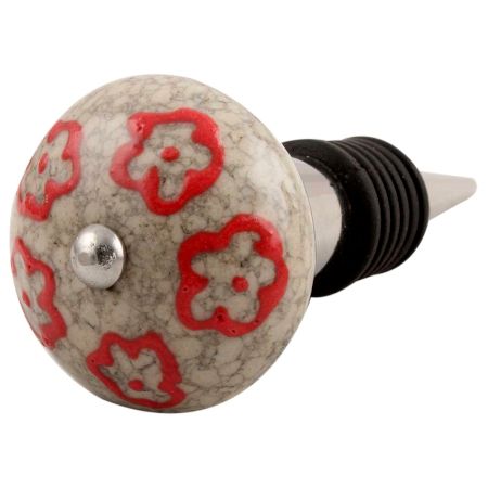 Red Embossed Tiny Flower Crackle Ceramic Wine Stopper